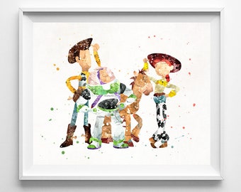 Toy Story Poster, Buzz Watercolor, Woody Poster, Jessie Art, Bullseyes Print, Pixar, Wall Art, Home Decor, Type 1, Valentines Day