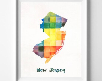 New Jersey Map Print, Atlantic City Print, NJ Poster, Watercolor Map, State Art, Giclee Art, Wall Decor, Home Decor, Christmas Gift