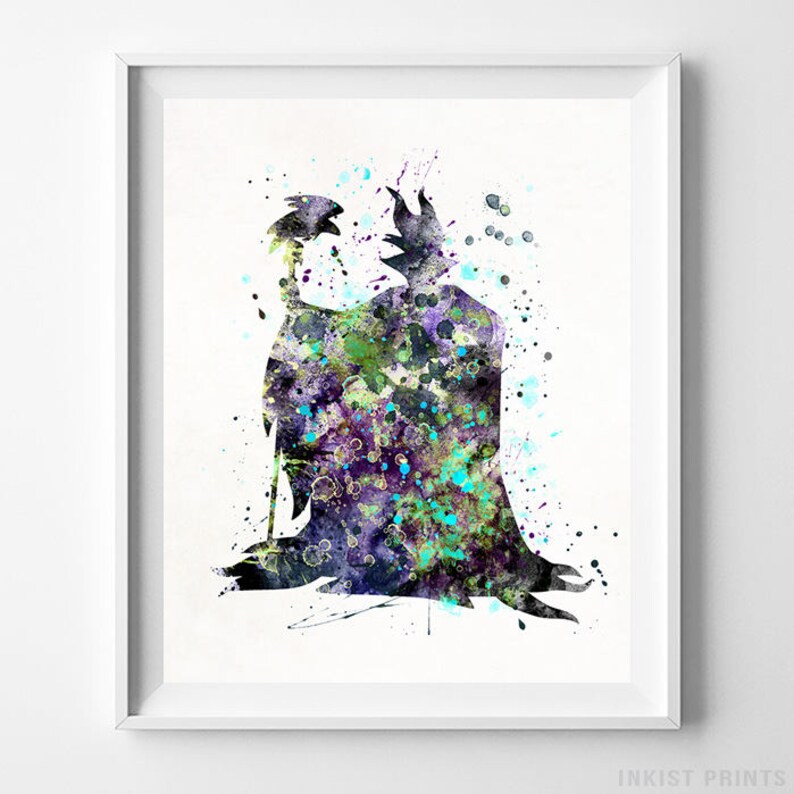 Maleficent Art, Maleficent Print, Princess Aurora, Maleficent, Disney Watercolor, Sleeping Beauty, Baby Gift Idea, Type 1, Valentines Day 