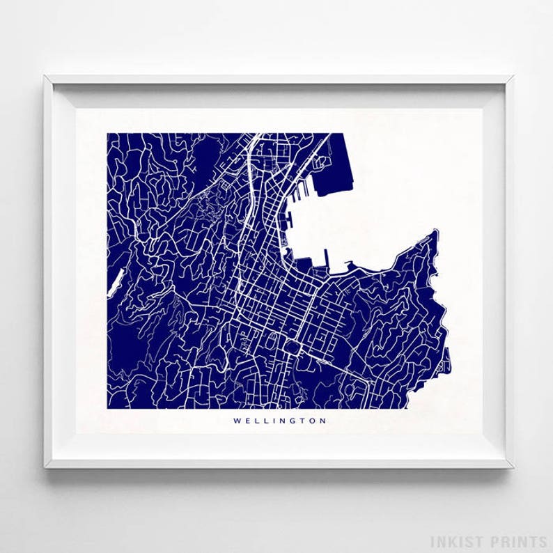 Wellington Map New Zealand Print Wellington Poster New Etsy