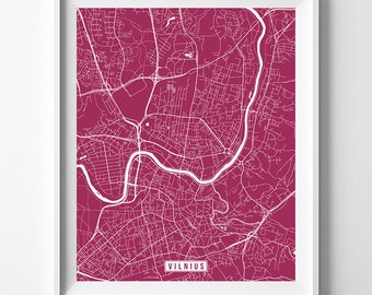 Vilnius, Lithuania, Map Print, Street Poster, Street Map, City Road, Home Decor, Dorm Wall Art, Living Room, Wedding Gift, Christmas Gift