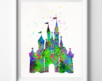 Affiche du château Disney, Château Disney, Art du château Disney, Art de l’aquarelle, Affiche de chambre de bébé, Art de la crèche, Art de l’aquarelle, Cadeau de Noël