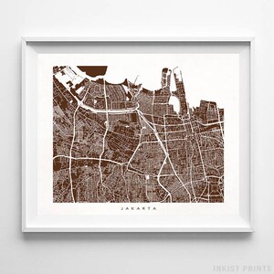 Jakarta Map, Indonesia Print, Jakarta Poster, Indonesian Art, Wedding Gift, Decor Idea, Home Town, Giclee, Gift For Her Decor, Gift For Her image 1