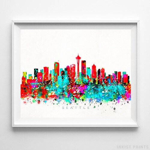Seattle Skyline Print Washington Print Seattle Poster Etsy