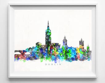 Dublin Skyline Print, Ireland Poster, Watercolor Painting, Giclee Art, Cityscape, City Painting, Wall Art, Home Decor, Christmas Gift