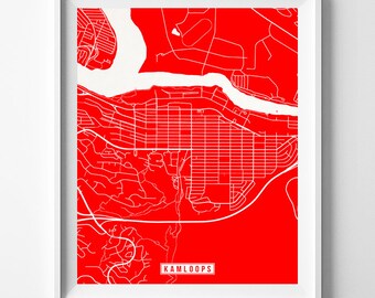 Kamloops, Canada Map Print, City Road, Street Poster, Office Decoration, Urban Interior, Bedroom Decor, Modern Artwork, Christmas Gift