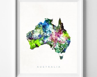 Australia Map Print, Australia Print, Poster, Australia Map, Watercolor Painting, Map Art, Wall Art, Wall Decor, Christmas Gift