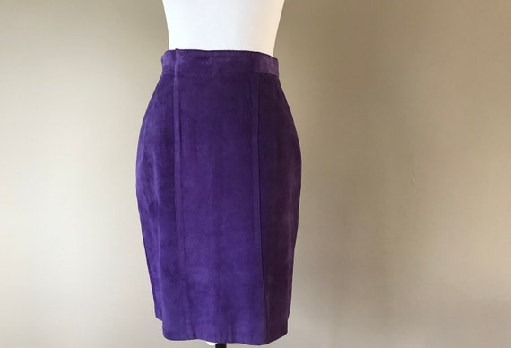 Vintage Suede Skirt, Purple Leather High Waisted P