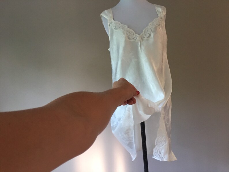 Short Nightgown Oscar de la Renta Medium Satin Jacquard with Lace Oscar de la Renta Satin Slip Dress Chemise Nightie Slip Dress Lingerie