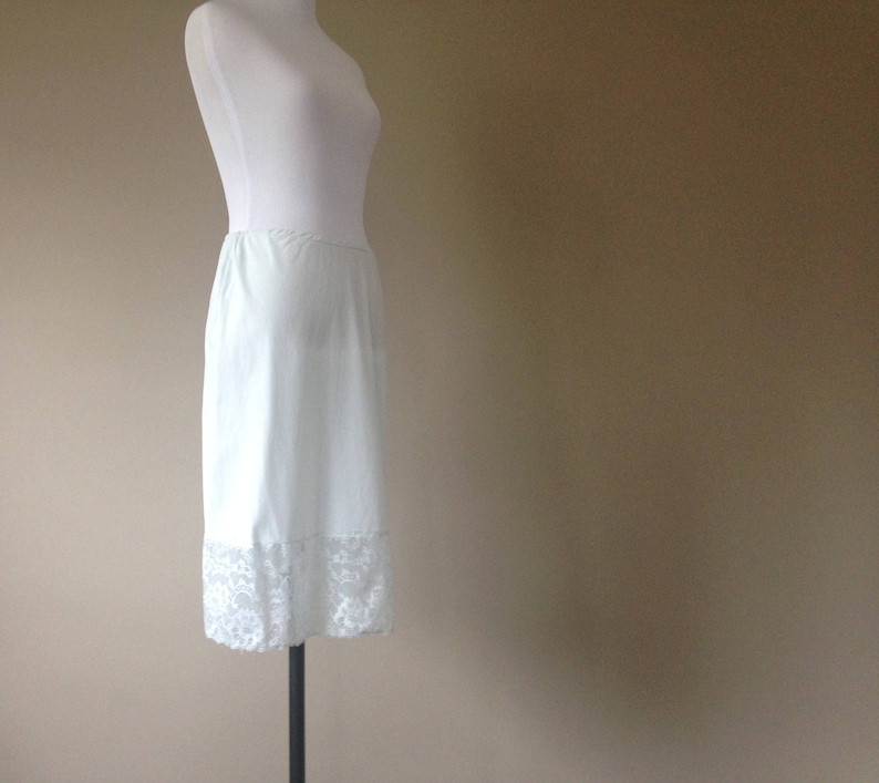 Small S by Van Raalte Light Blue Nylon with Wide Lace Vintage Half Slip Skirt Slip Extender