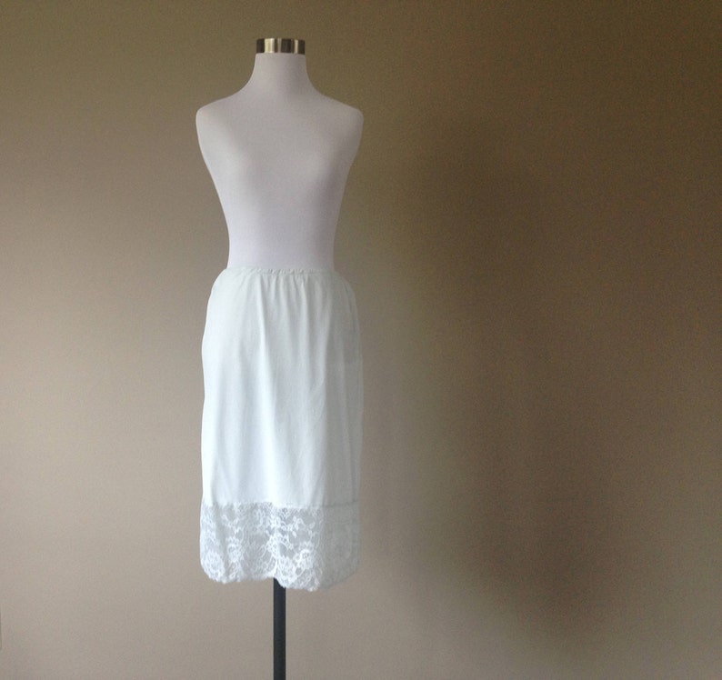 Small S by Van Raalte Light Blue Nylon with Wide Lace Vintage Half Slip Skirt Slip Extender
