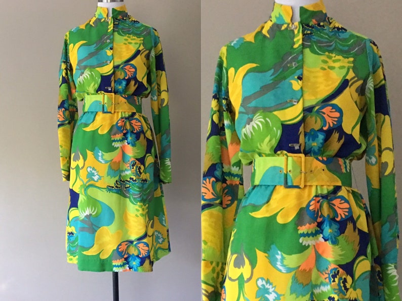 Small Adele Martin 60/'s Mod Dress Vintage 1960/'s Belted Shirt Dress S
