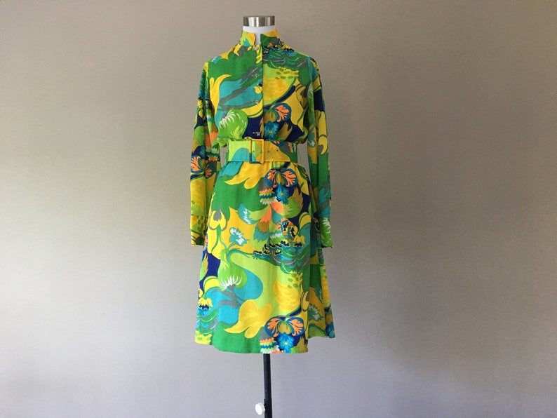 Small Adele Martin 60/'s Mod Dress Vintage 1960/'s Belted Shirt Dress S