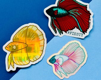 FINAL SALE - Feisty Betta Fish Sticker | GLITTER Vinyl | Waterproof