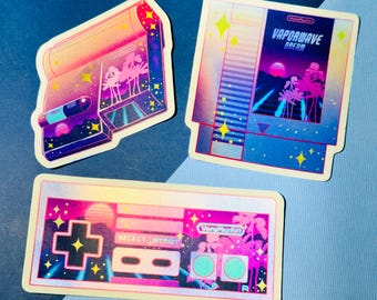 Vaporwave NES Stickers: Holographic Retro Gaming Vinyl