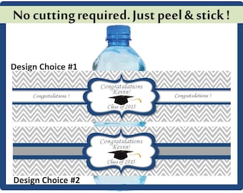 Personalized Graduation Bottle Labels – Blue and Gray Graduation Water Bottle Labels -  Blue and Gray Graduation Water Bottle Labels - GW11