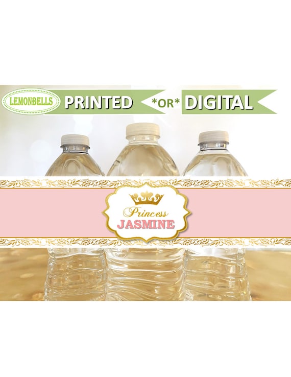 12 Princess Baby Shower Birthday Party Water Bottle Labels Stickers Crown Tiara
