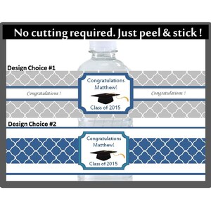 Personalized Graduation Bottle Labels – Blue and Gray Graduation Water Bottle Labels - Blue and Gray Graduation Water Bottle Labels