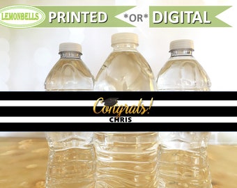 Black and Gold Graduation Water Bottle, Gold Graduation Decoration, Class of 2018, College Graduation Decoration, Graduation Gift, GW41