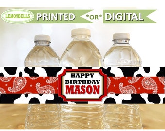 Printed Farm Water Bottle Labels, Barn Water Bottle Labels, Animals Farm Party, Cowboy Birthday, Barnyard Water Bottle, Lemonbells, WF01