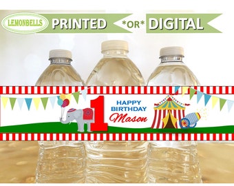 Carnival Water Bottle Labels, Carnival Baby Shower, Circus Water Bottle, Circus Baby Shower, Circus Theme Birthday, LemonBells WC02