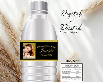 Custom Graduation Water Bottle Labels, Black Graduation Decoration, Class of 2026, Graduation Party Favors, Custom Graduation Decoration