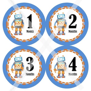 Baby Monthly Milestone Stickers – Baby Boy Robot Stickers 3 -  Boy Baby Month Baby Stickers Robots