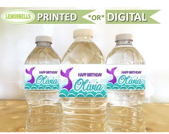 Etiquetas para botellas de agua de sirena, decoración de cumpleaños de sirena, botella de agua de cumpleaños bajo el mar, fiesta bajo el mar, LemonBells