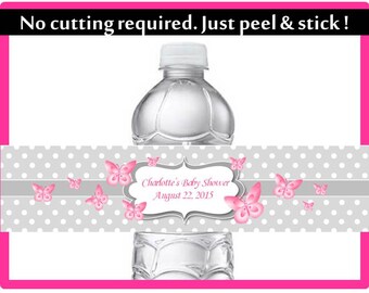 Personalized Butterfly Water Bottle Labels - Baby Shower Water Bottle Labels - Baby Girl Baby Shower Water Bottle Labels - Baby Shower Gift