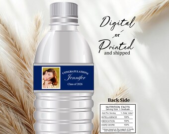 Custom Graduation Water Bottle Labels, Graduation Decoration, Class of 2026, Graduation Party Favors, Custom Graduation Decoration