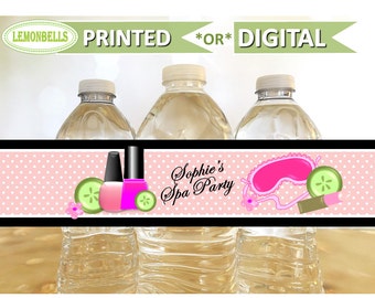 Spa Water Bottle Labels, Spa Party Water Bottle, Spa Birthday Party, Spa Party Favors, Spa Party Gifts, Mani Pedi Party, LemonBells WS01