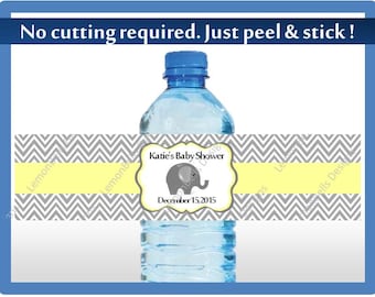 Personalized Elephant Bottle Labels – Elephant Water Bottle Labels Waterproof - Personalized Elephant Water Bottle Labels - Baby Shower Gift
