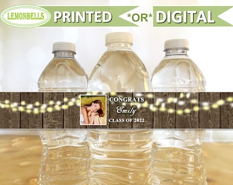 Graduation Water Bottle Labels, Rustic Graduation Decoration, Class of 2022, College Graduation Water Bottle, LemonBells, GW35