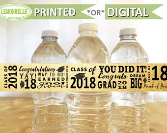 Black and Gold Graduation Water Bottle, Gold Graduation Decoration, Class of 2018, College Graduation Decoration, Graduation Gift, GW43