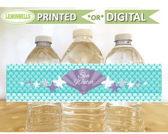Mermaid Water Bottle Labels, Mermaid Birthday Decoration , Sea shell Birthday Water Bottle Labels, Under the Sea Birthday, LemonBells