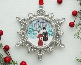 Snowflake Pemberley Ornament, Jane Austen Pride and Prejudice Ornament, Christmas at Pemberley, Watercolor Christmas Ornament