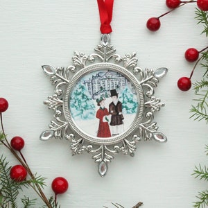 Snowflake Pemberley Ornament, Jane Austen Pride and Prejudice Ornament, Christmas at Pemberley, Watercolor Christmas Ornament