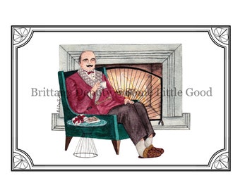 The Chocolate Box Watercolor Illustration, Hercule Poirot Art Print, Agatha Christie Book Art, Book Club Gift