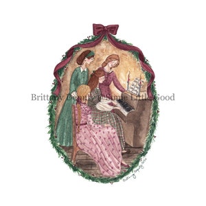 Little Women Christmas Art Print, Around Beth&#39;s Piano, Little Women Illustration, Louisa May Alcott Painting, Watercolor Book Painting