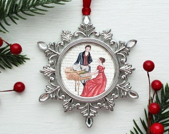 Christmas at Pemberley Snowflake Ornament, Pride and Prejudice Christmas Gift, Jane Austen Art Print, Watercolor Ornament