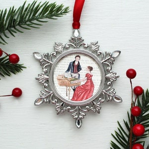 Christmas at Pemberley Snowflake Ornament, Pride and Prejudice Christmas Gift, Jane Austen Art Print, Watercolor Ornament