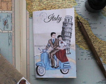 Italy Travel Notebook, Vespa Adventures Blank Journal, Travel Map Pocket Journal, Travel Gift, Handmade Notebook