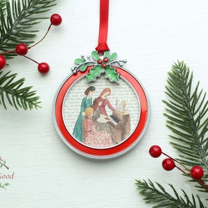 Little Women Christmas Ornament, Louisa May Alcott, Christmas Gift, Framed Mini Art Print, Watercolor Ornament