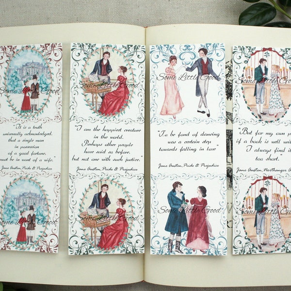 Jane Austen Holiday Bookmarks, Pride and Prejudice Book Mark, Book Club Favor, Literary Bookmark, Elizabeth and Mr Darcy