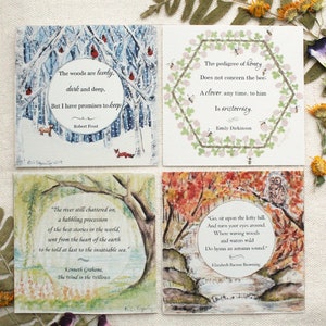 Nature Poetry Collection, Set of 4 Seasonal Mini Art Prints, Spring, Summer, Fall, Winter, Nature Art Prints