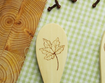 Woodburned Maple Leaf Baking Spoon