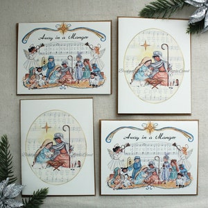 Away in a Manger SET of Christmas Cards, Children&#39;s Nativity Christmas Cards, Baby Jesus Christian Cards, Religious Christmas Cards