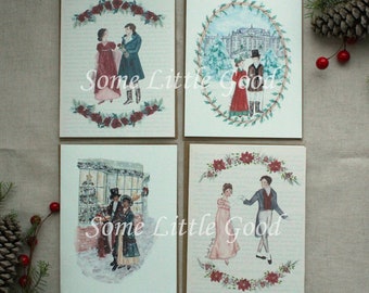 Jane Austen Holiday SET of Christmas Cards, Pride and Prejudice Cards, Persuasion, Jane Austen Christmas Greeting Cards