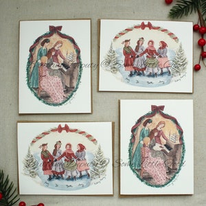 Little Women Christmas SET of Cards, Louisa May Alcott, Jo March, Ice skating March Sisters, Around Beth's Piano Holiday Cards