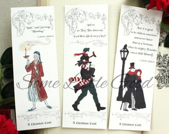 A Christmas Carol Bookmarks, Ebenezer Scrooge Book Mark, Bob Cratchit and Tiny Tim  Bookmark, Charles Dickens Book Club Favor